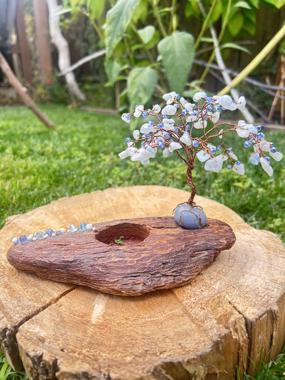 "Angel" Wisteria tree with aquamarine chip beads