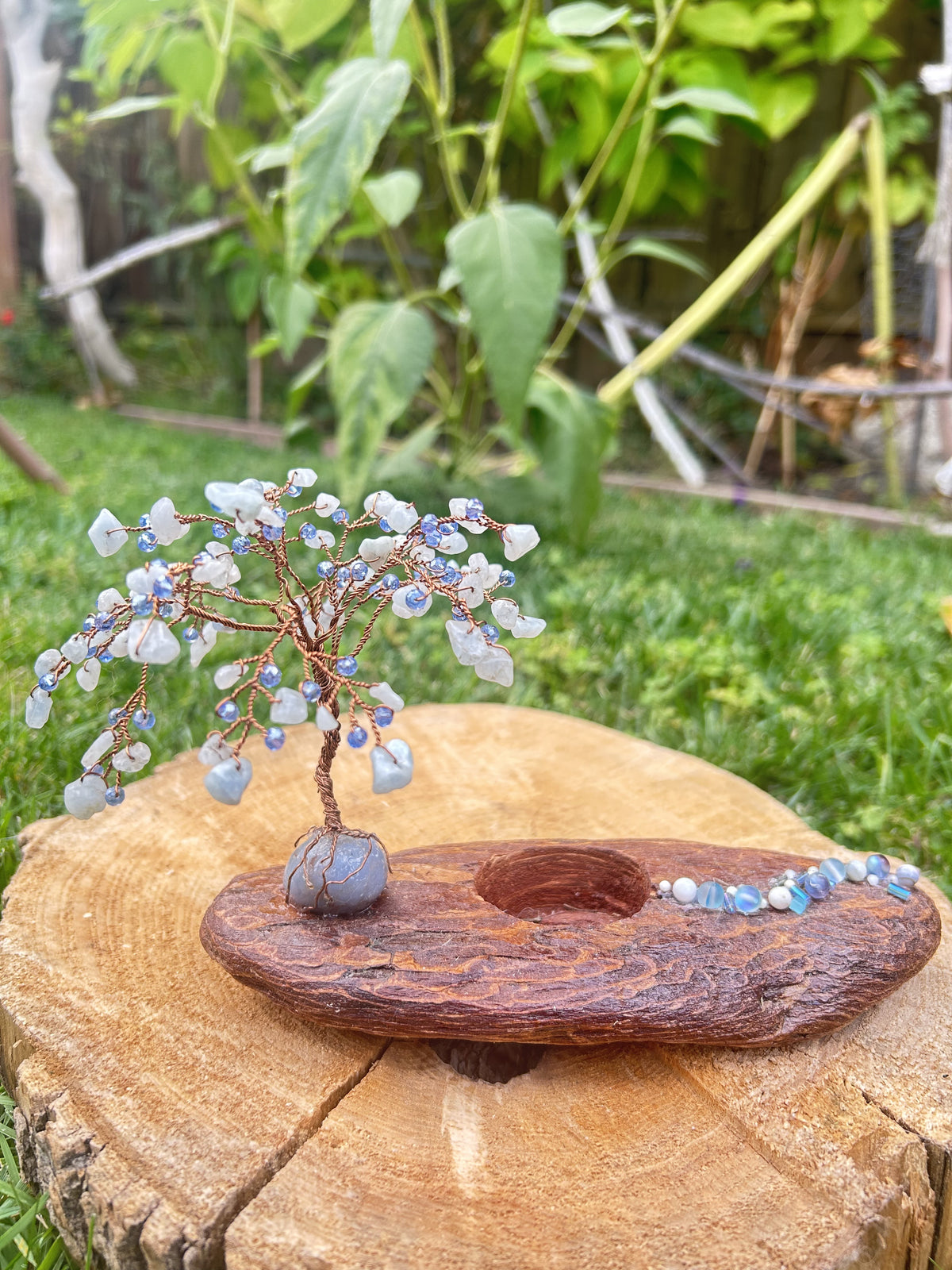"Angel" Wisteria tree with aquamarine chip beads