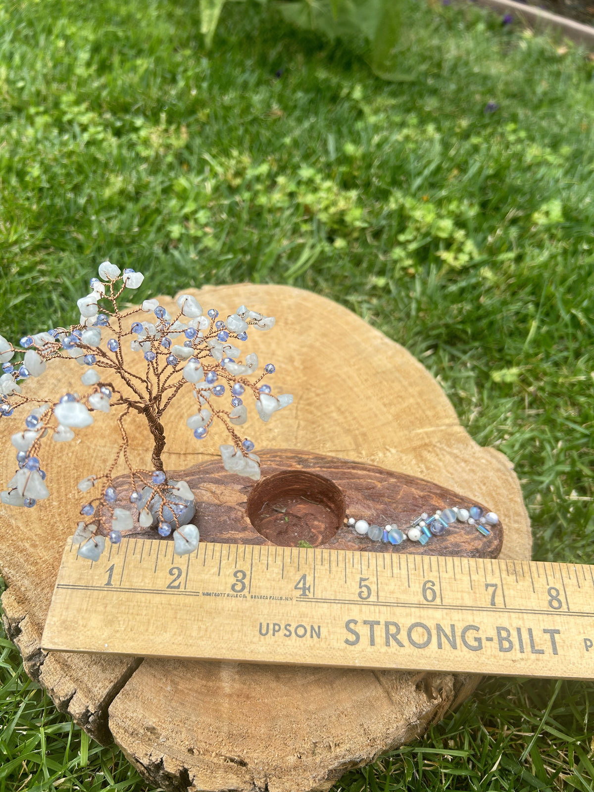 "Angel" Wisteria tree with aquamarine chip beads