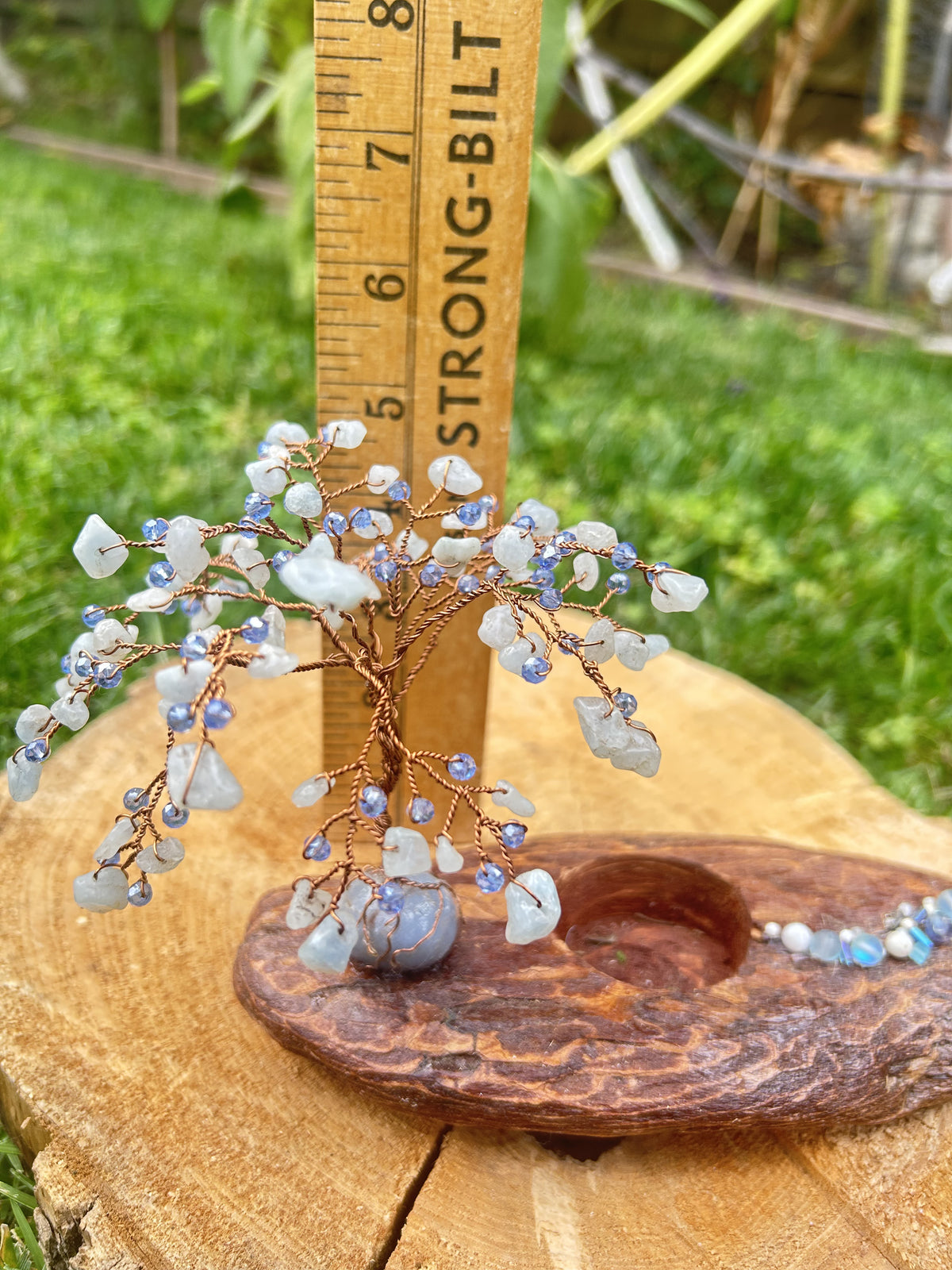 "Angel" Wisteria tree with aquamarine chip beads