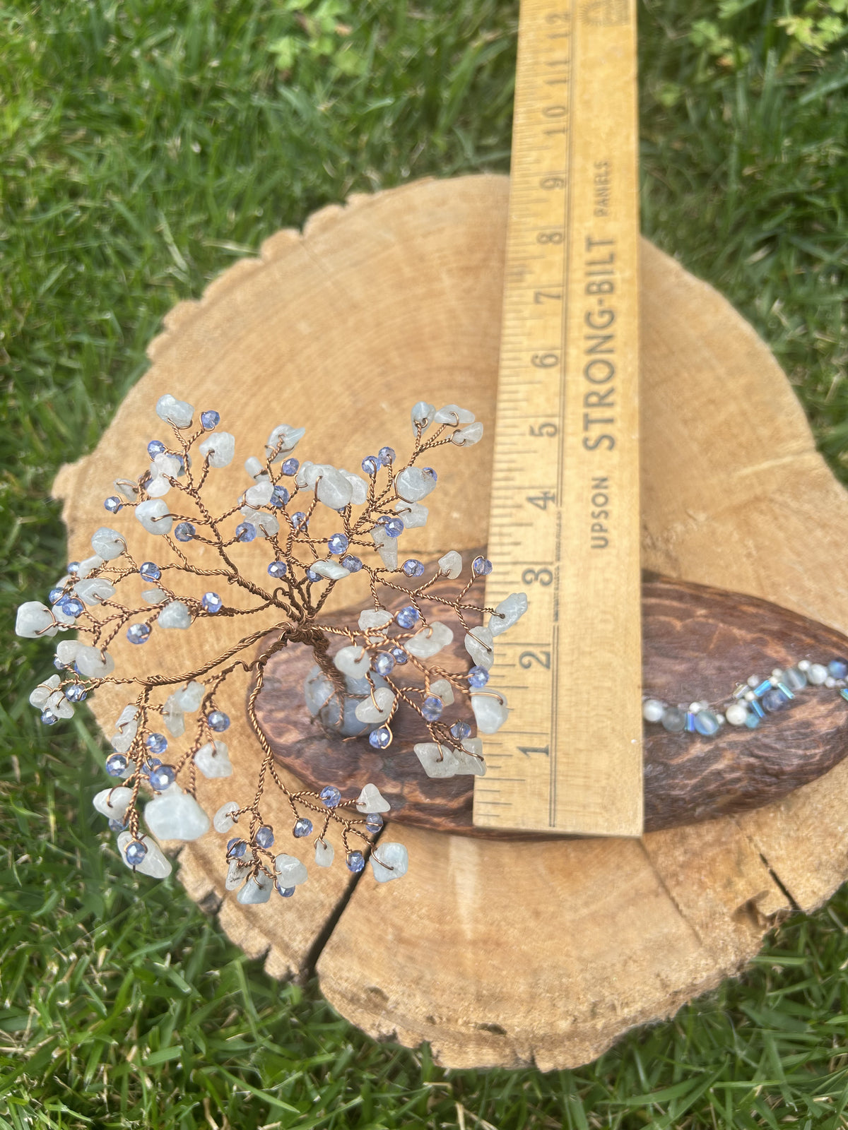 "Angel" Wisteria tree with aquamarine chip beads