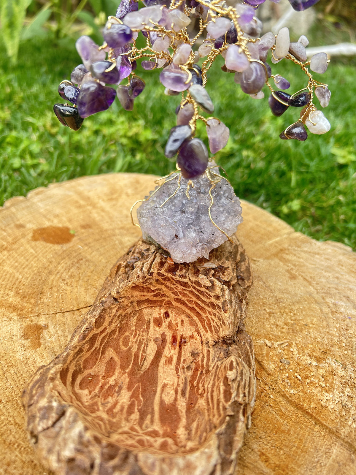 "Eleanor" Wisteria tree with amethyst chip beads